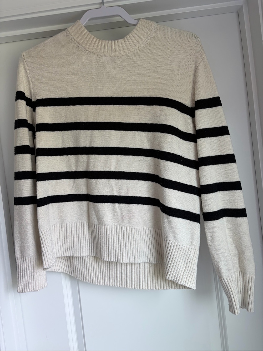 a new day Cream and Black Striped Crewneck Sweater